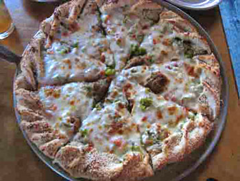 White pizza with garlic and cheese, fresh from the oven